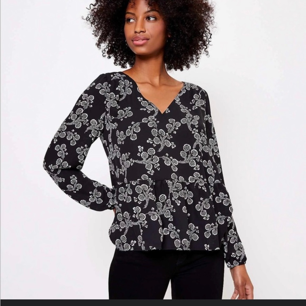 ANN TAYLOR LOFT black & white peplum blouse| XL